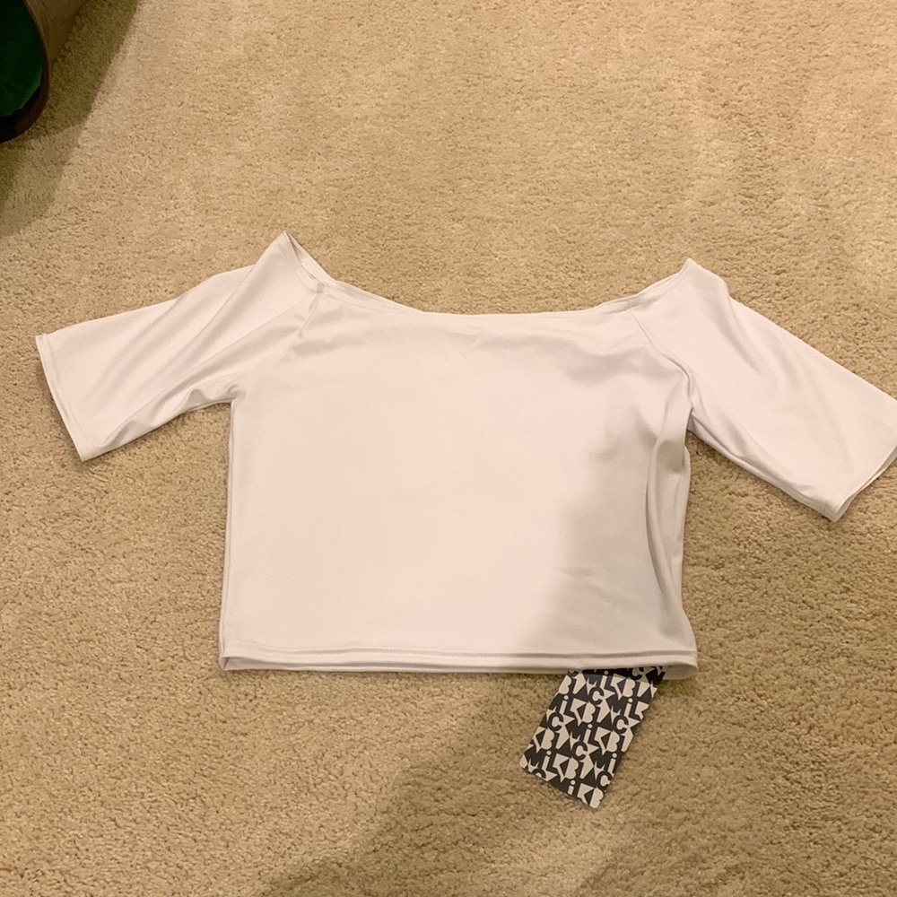 WHITE 3/4 SLEEVE OFF THE SHOULDER CROP TOP